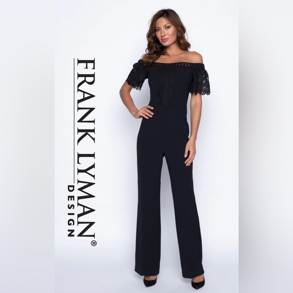 FRANK LYMAN Sz 8 Jumpsuit Off the Shoulder Jersey Knit Exposed Zipper Lace NEW - Picture 1 of 10